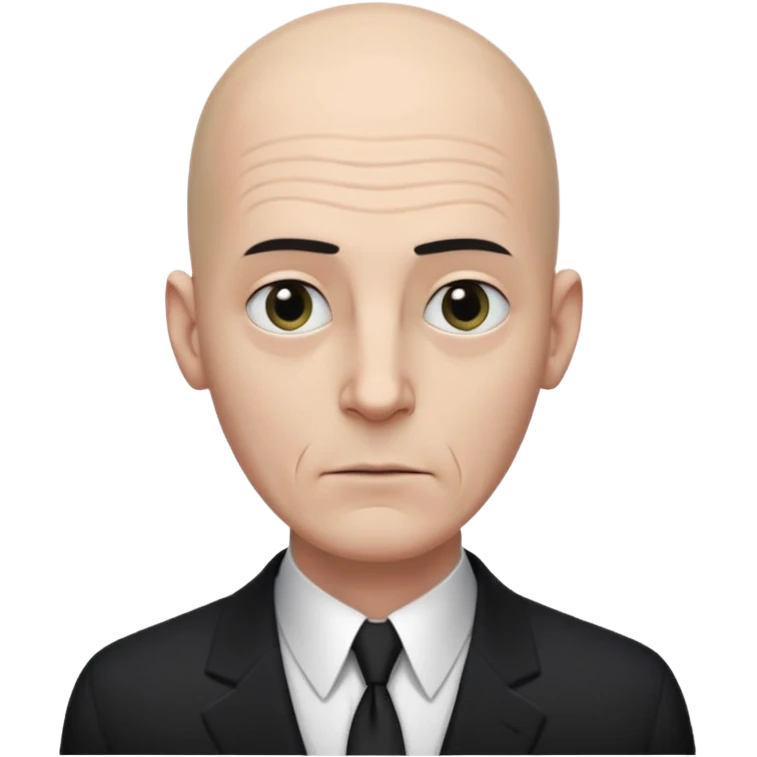 Extremely tall, pale gray-skinned man with a bald head, heavy brow, sunken eyes, a long gaunt face, and a black suit with a white shirt collar visible. emoji