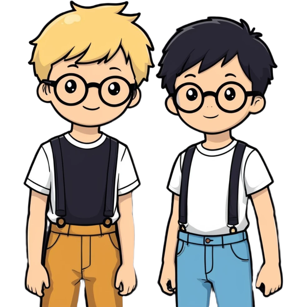 me a boy with braces and with blonde hair and black round glasses and my boyfriend with black hair emoji