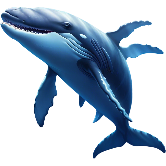 Cinematic Comical Humpback Whale Portrait Emoji, Head tilted dramatically with an exaggeratedly shocked expression, featuring a massive yet graceful body with wide, comically expressive eyes full of playful disbelief and animated pectoral fins, Simplified yet hilariously expressive features, highly detailed, glowing with a slightly sassy oceanic glow, high shine, dramatic yet playful, stylized with an air of cheeky marine mischief, soft glowing outline, capturing the essence of a meme-worthy humpback whale that looks ready to make waves with its hilariously dramatic antics! emoji