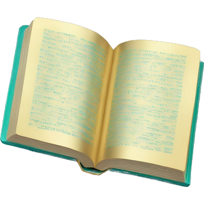 Realistic isolated teal book with metallic gold writing lying down flat. emoji