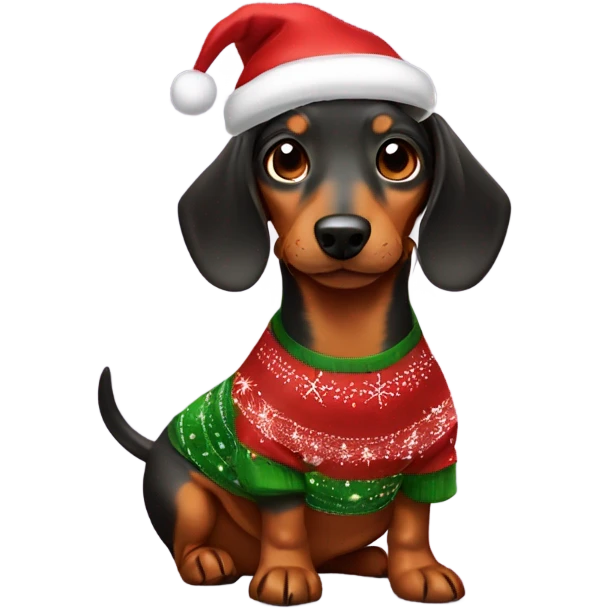 a daschund with cute christmas outfit emoji