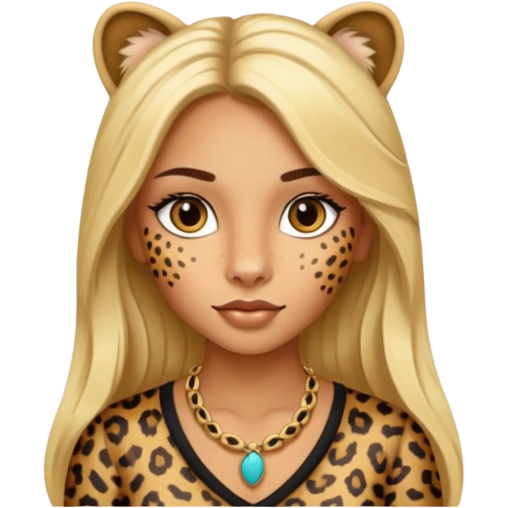 Leopard with a girl with long blond hair and with latina make up  emoji