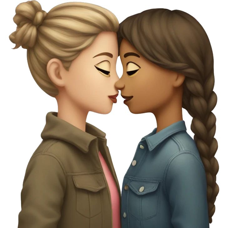 Short long haired girl kissing tall short haired girl  emoji