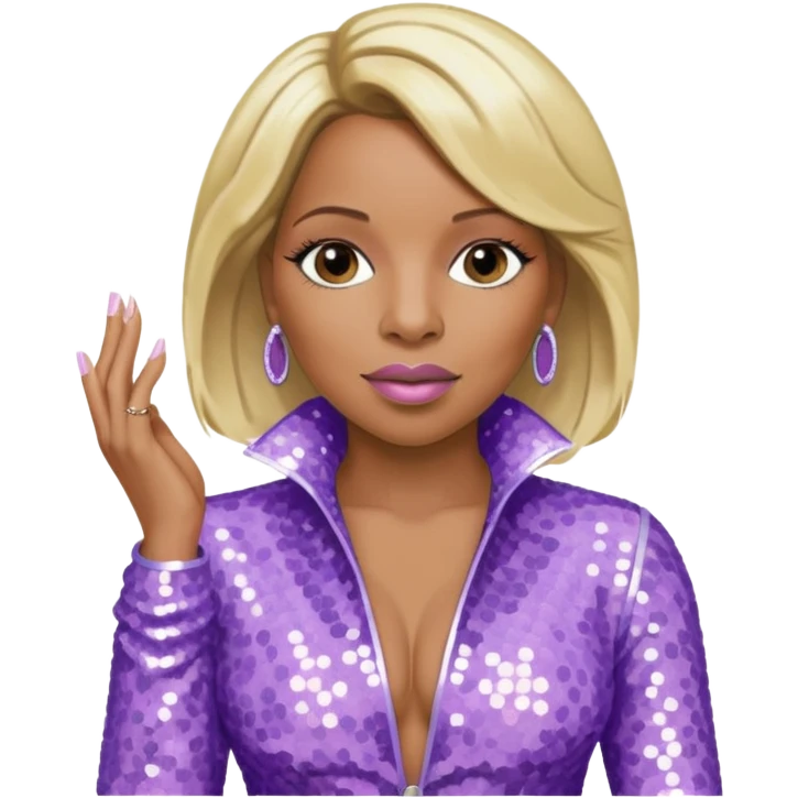 Mary J Blige with blonde hair, lilac sequin outfit emoji