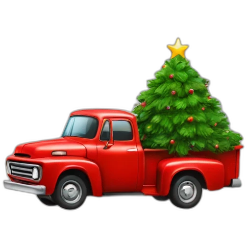 Red pick-up with Christmas tree on back emoji