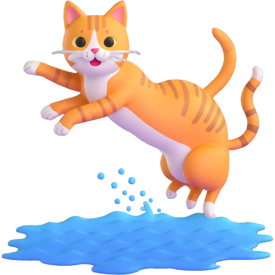 cat jumping into a lake emoji