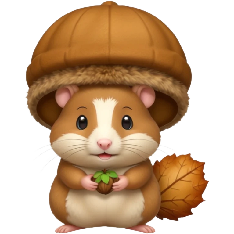 cartoon-style hamster with acorn hat like a hobbit emoji