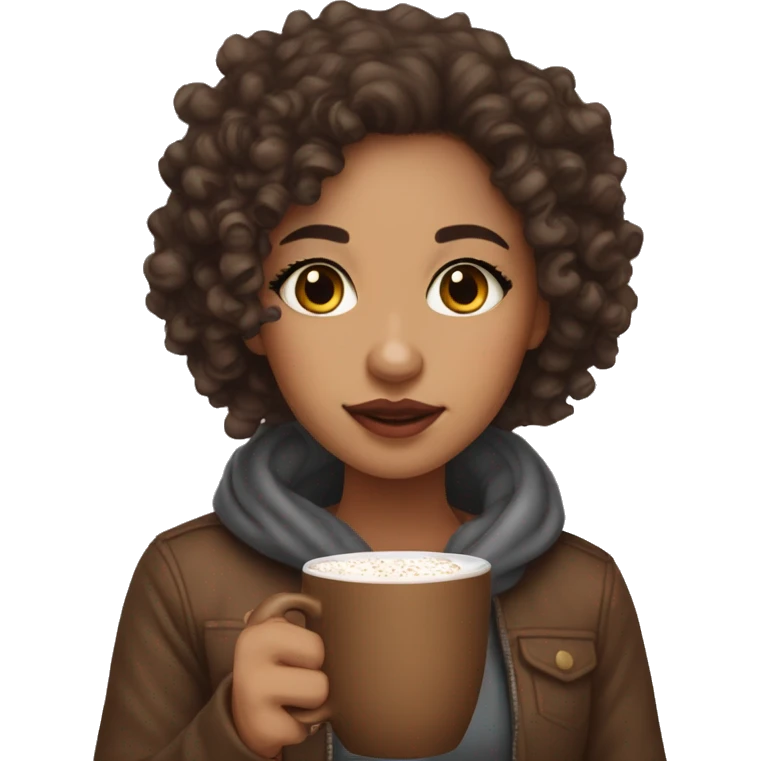 Lightskin girl with curls drinking hot chocolate emoji