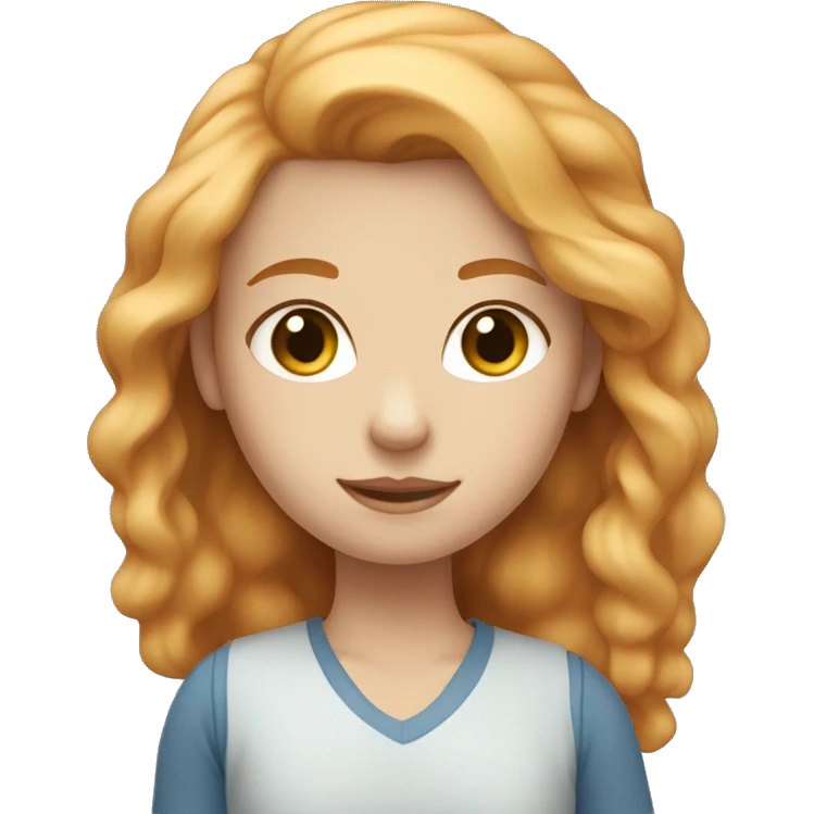 a girl with blonde hair that looks a little bit ginger but really soft, not to ginger with blue eyes and light skin emoji