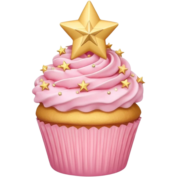 pastel pink cupcake with gold star decorations emoji