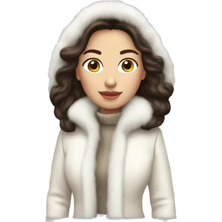 Russian woman brunette white fur jacket  emoji