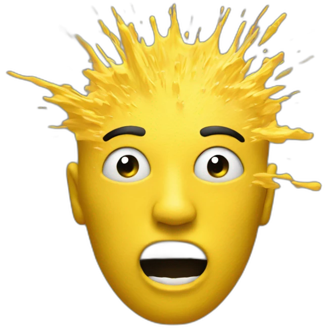 A yellow face the top of its head exploding. A visual form of the expression mind blown emoji
