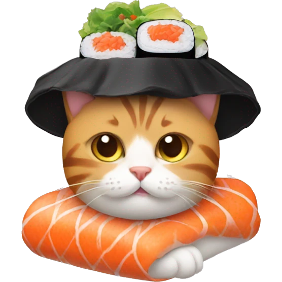 cat wearing sushi as a hat emoji