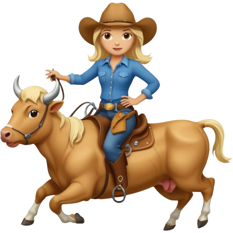 Blonde cowgirl riding a bull emoji
