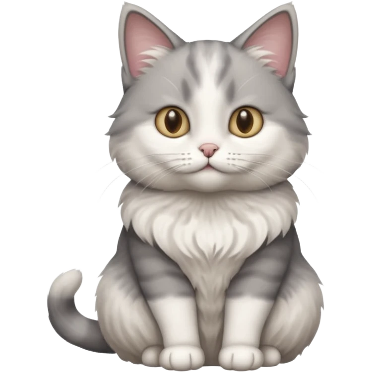 a realistic looking very fluffy grey and white cat sitting up straight emoji