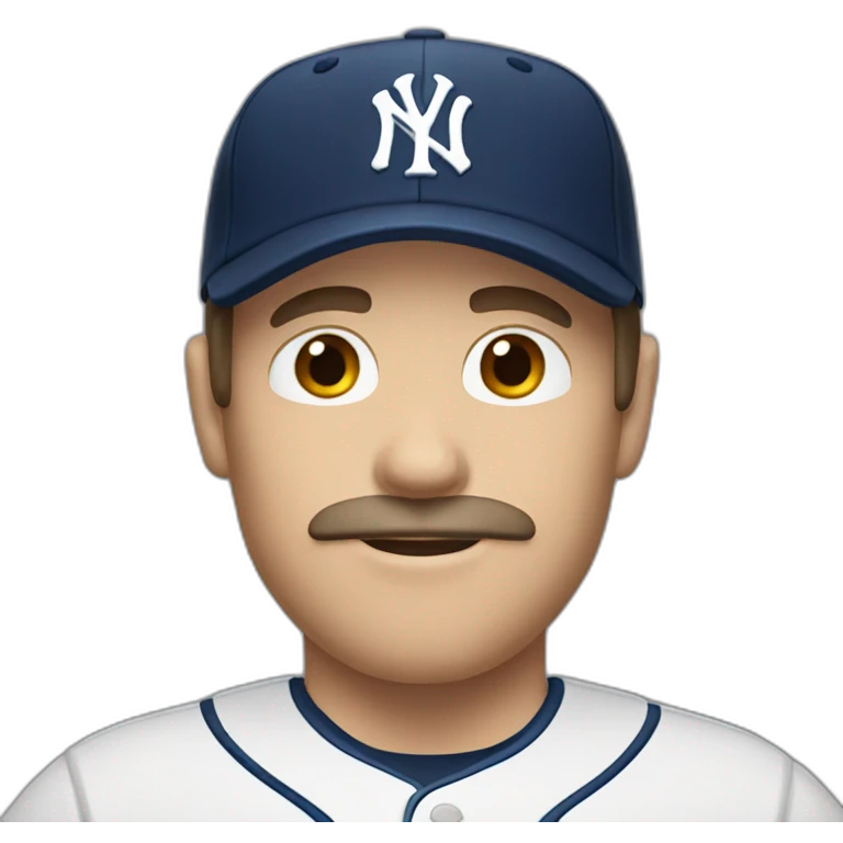 white man with longish brown hair and ny baseball cap and mustache emoji