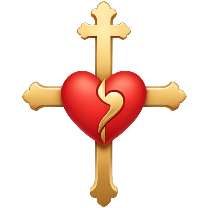 Two red heart outlines united by a gold cross  emoji