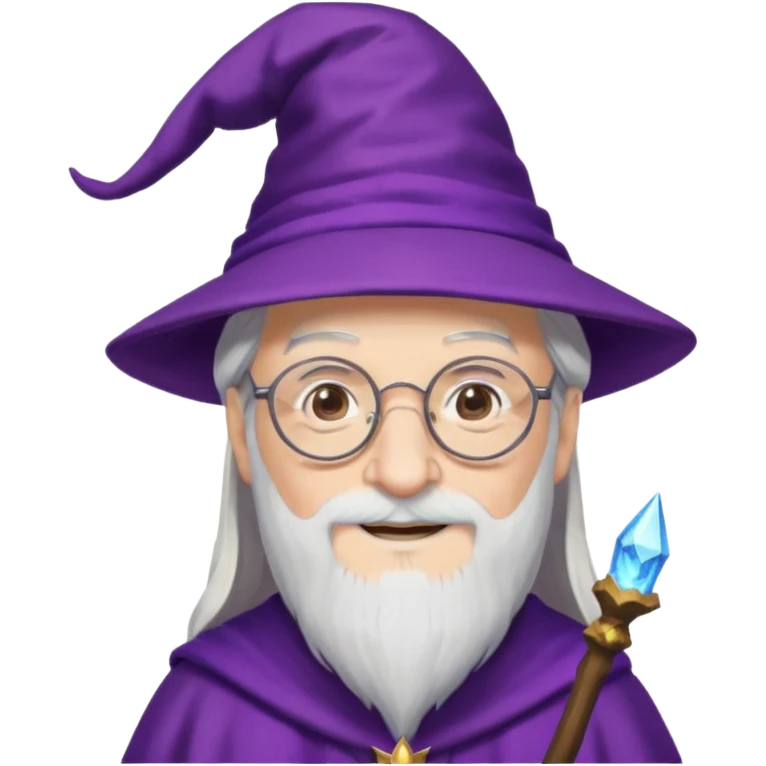 dumbledore white hair, wear glasses, purple magic hat emoji