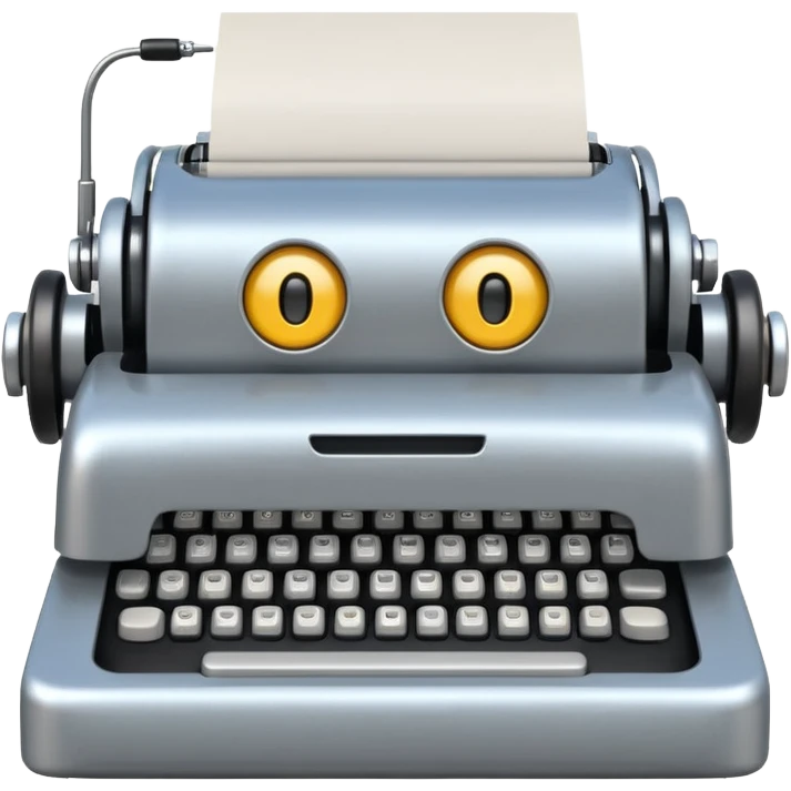 robot typewriter emoji with more expressive face emoji