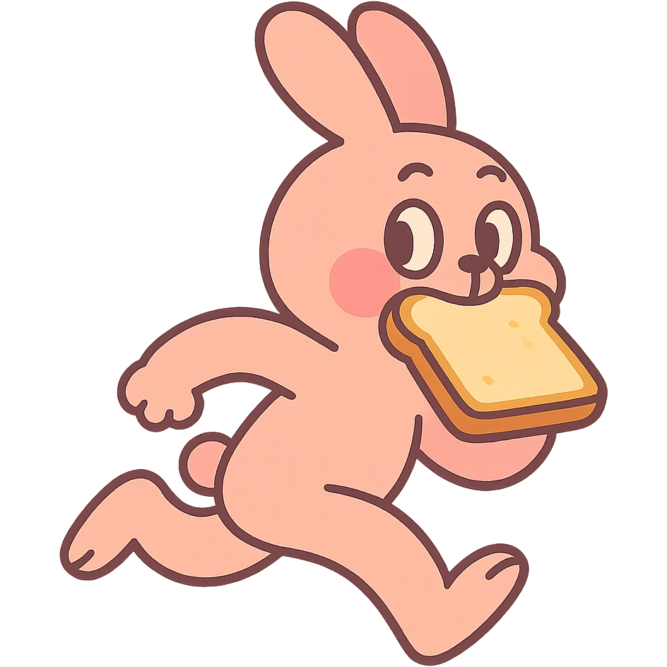 peach bunny running with toast in mouth, pastel-toon style emoji