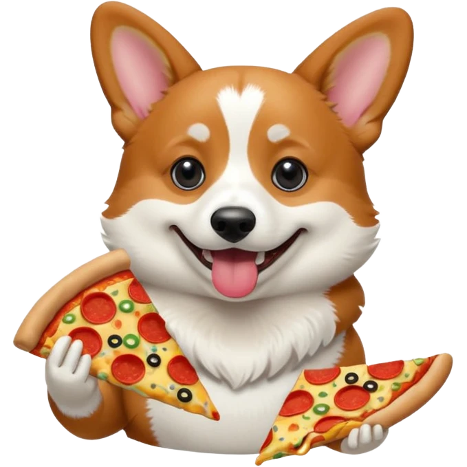 black tri-color corgi eating pizza emoji