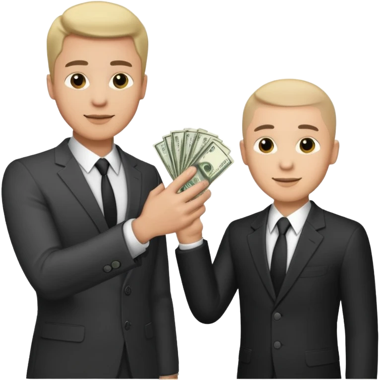 The businessman extends his hand to the side and give money to other businessman emoji