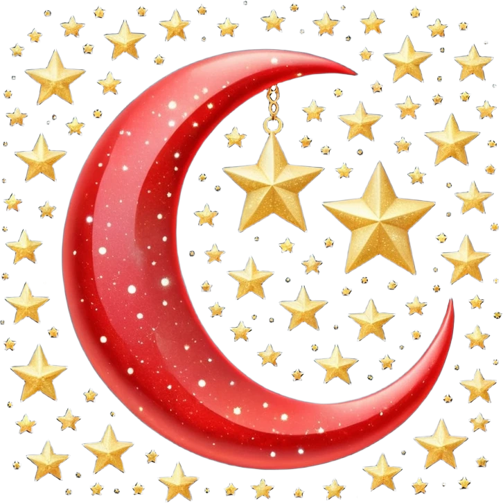 Beautiful sparkly glittery shiny pretty red crescent and stars scenery emoji
