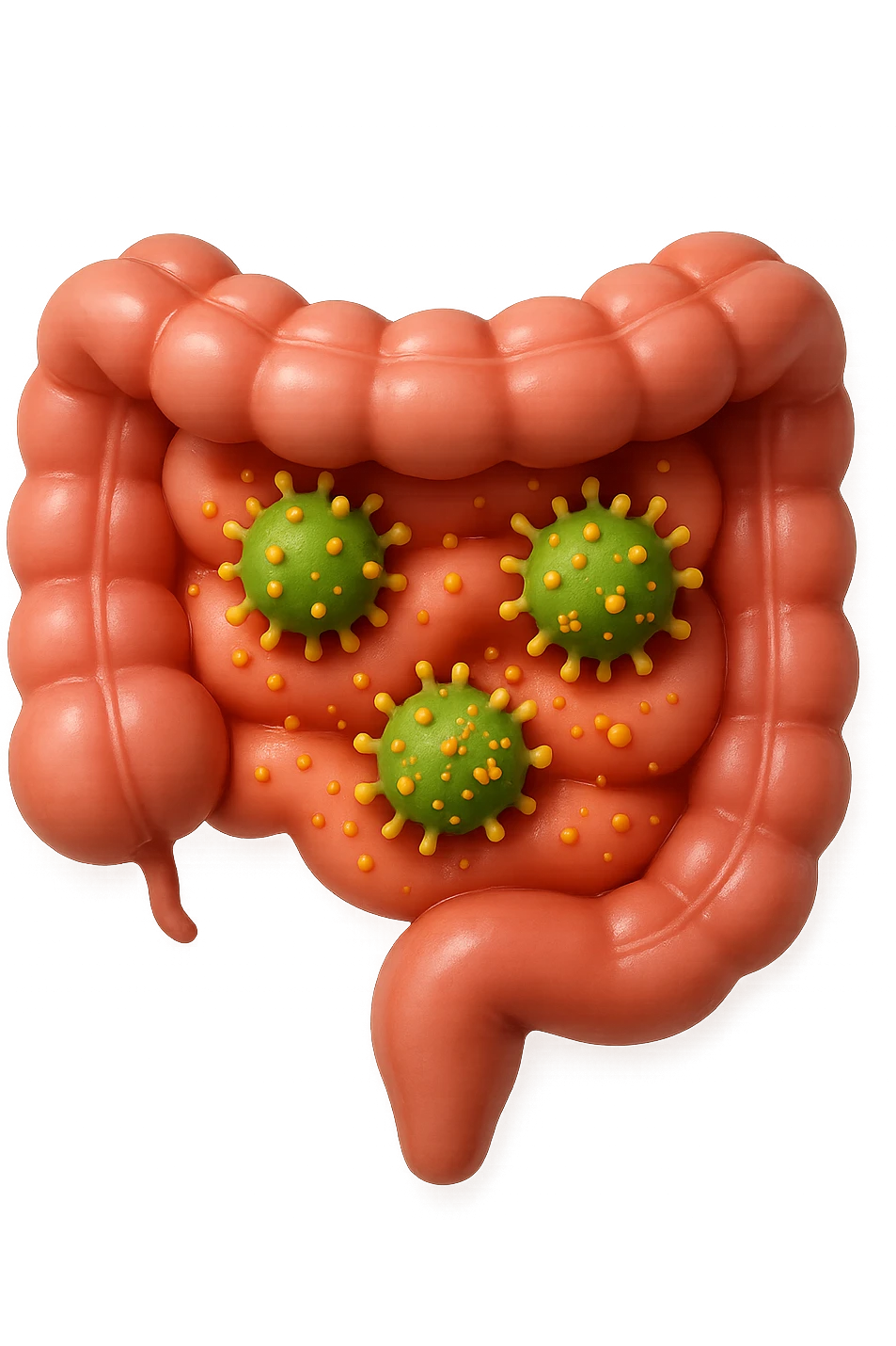 emoji stile iphone in 3d di intestino realistico con infezione e batteri dentro, iperrealistico 4k emoji