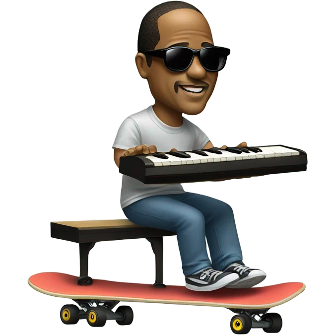 Stevie wonder on a skateboard playing piano emoji