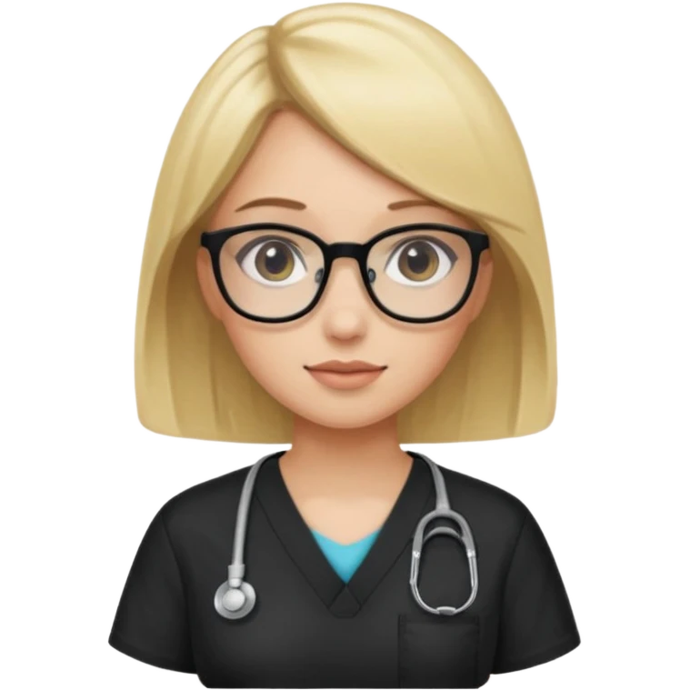 A girl in black scrubs with a blonde bob and glasses minus stethoscope  emoji