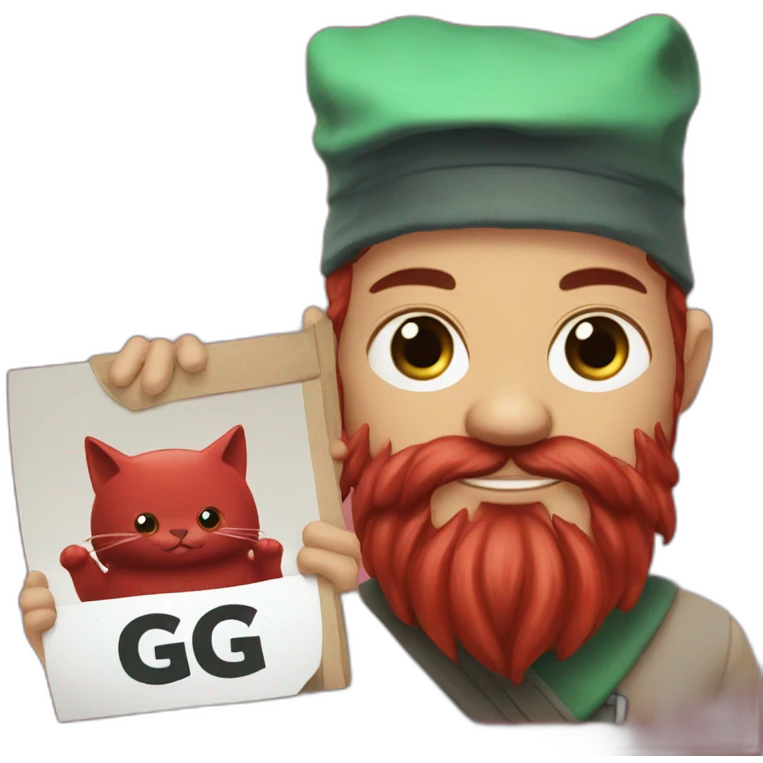 Red Cathulu with a beard holding a sign saying GG emoji