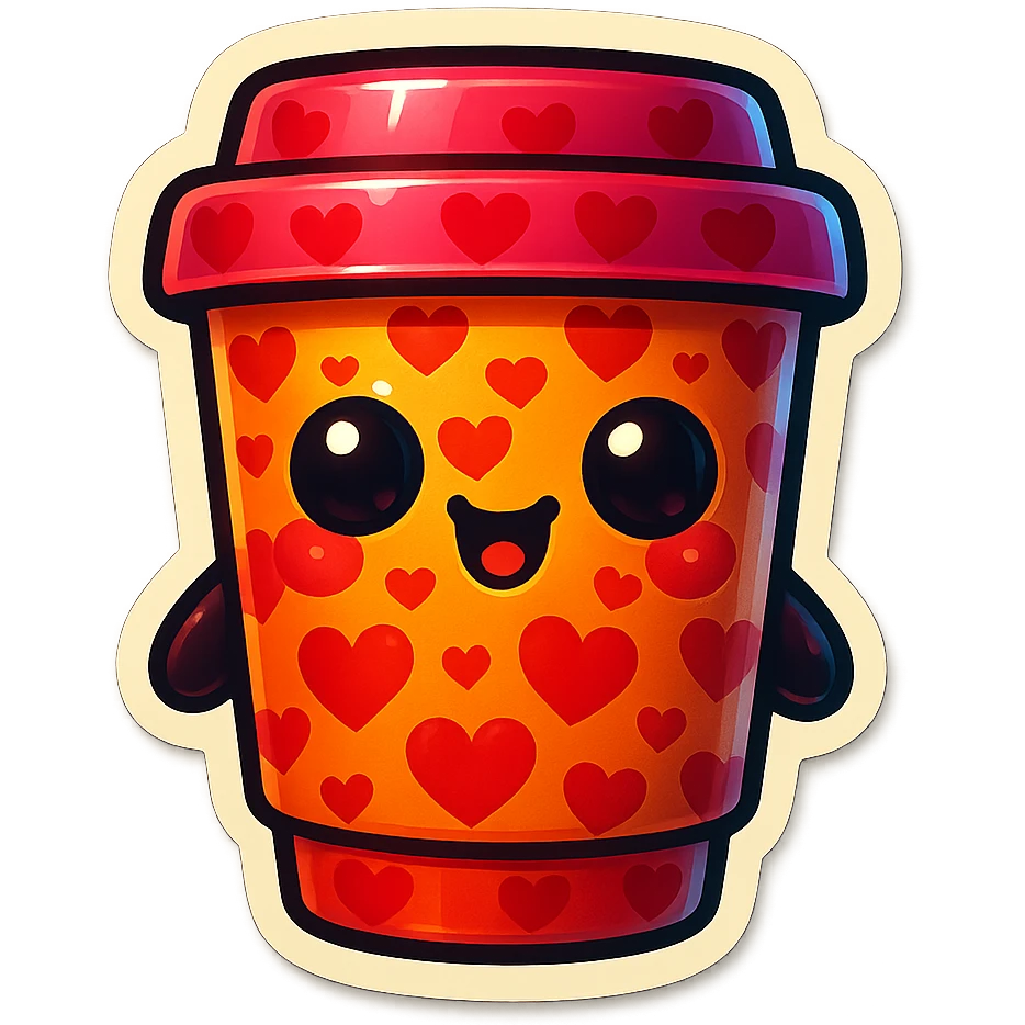 Tall coffee cup, sexy coffee, covered in hearts emoji