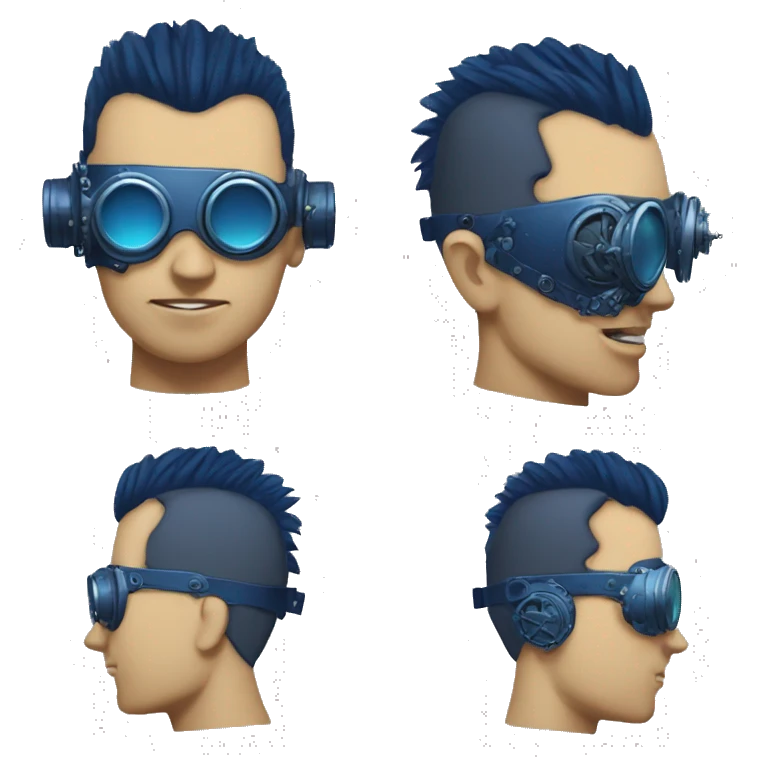 cyborg head with dark blue steampunk goggles and dark blue Mohawk  emoji