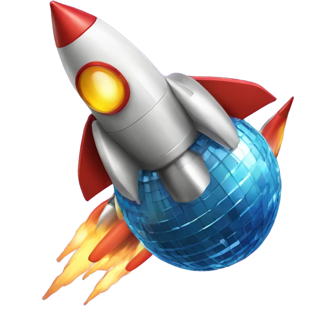 rocket ship with disco ball cover emoji