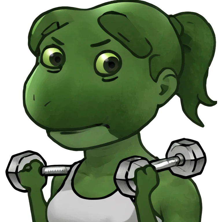 White girl with brown hair and blue eyes with weights in hand emoji