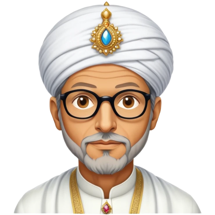 Jeff Goldblum no glasses as a regal portrait dressed as suleiman-the-magnificent,-depicted-as-a-regal-ottoman-sultan-adorned-with-a-large,-white,-round,-tall-turban-and-a-majestic-grey-beard,-his-commanding-gaze-bathed-in-warm,-historic-lighting-that-exudes-time with a large beard **no glasses** emoji