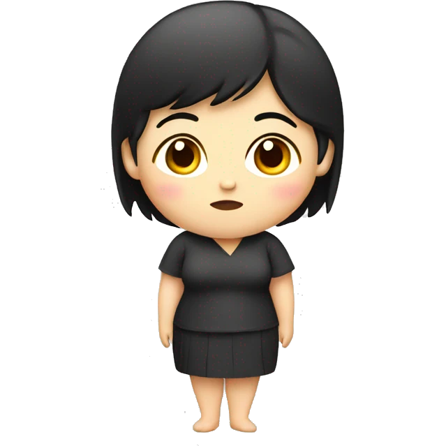little overweight asian woman with black  hair, make emoji from shoulders, use one photo  emoji