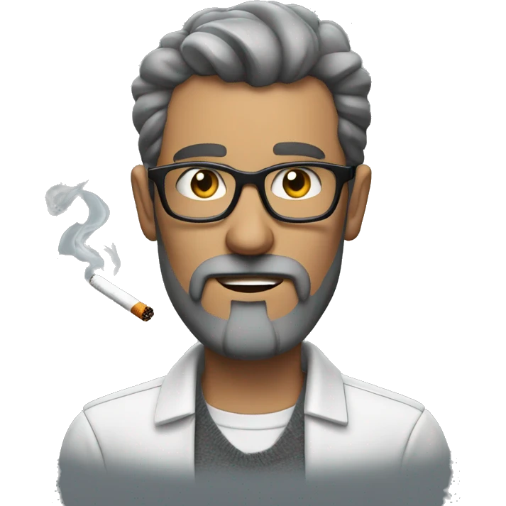 Man gray short beard glasses smoking cigarette emoji