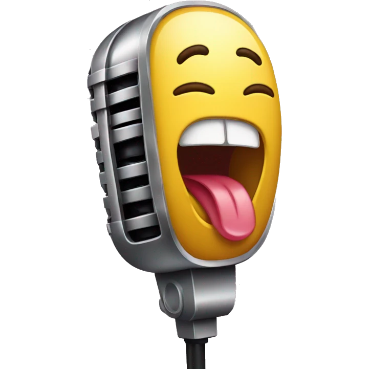 Microphone with a face that has a tongue sticking out emoji