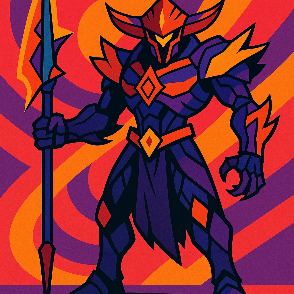 Rhulk from Destiny, standing with glaive weapon, imposing stance, vibrant colors emoji