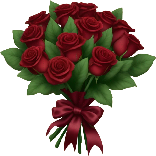 A bouquet of deep red roses tied with a burgundy satin ribbon
 emoji