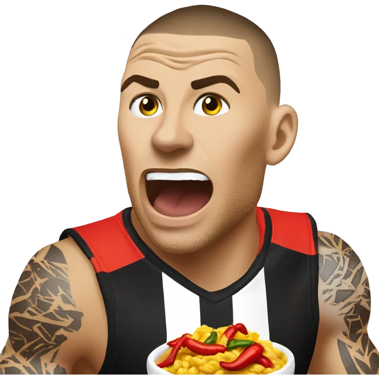 Dustin Martin eating a chilli scramble emoji