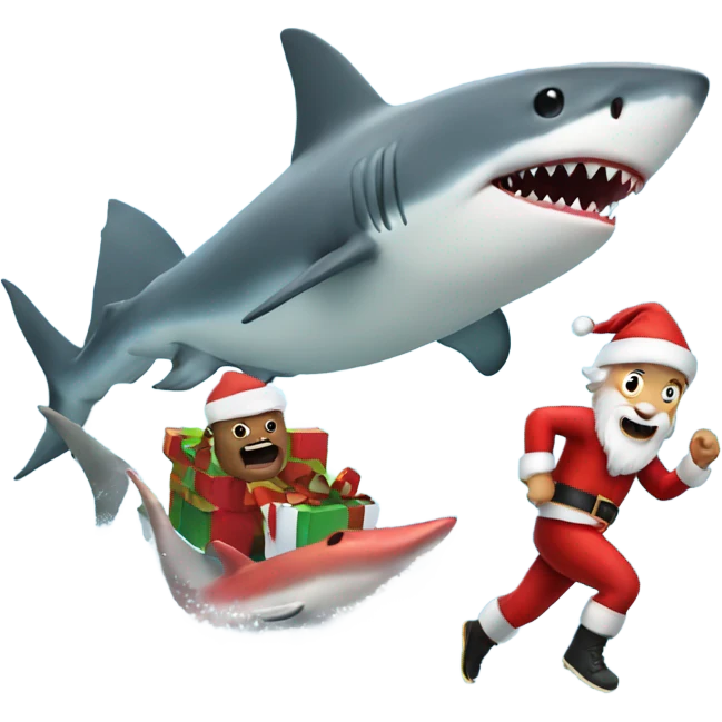Santa chasing a shark emoji