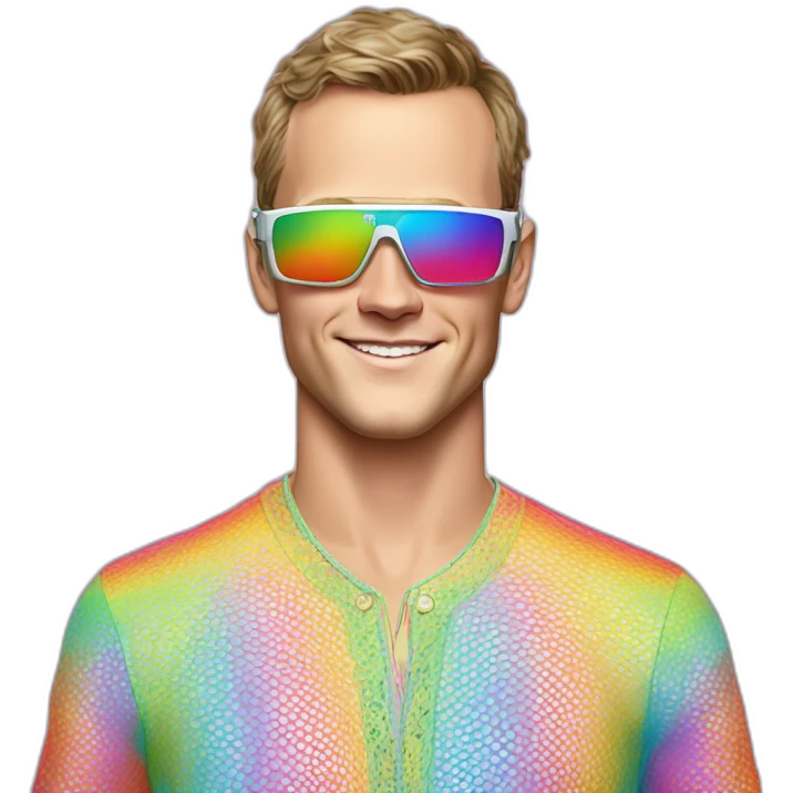 Fancy disco Jonathan Toews wearing rainbow lace shirt and wearing VR glasses emoji