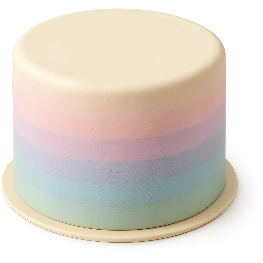 round fondant cake with pastel ombre emoji