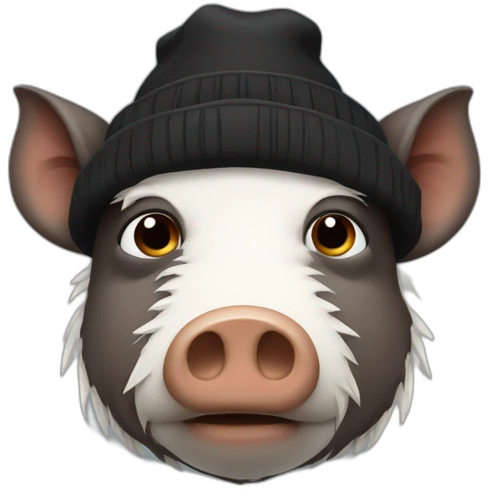 Sad boar with stubble in a black winter hat emoji