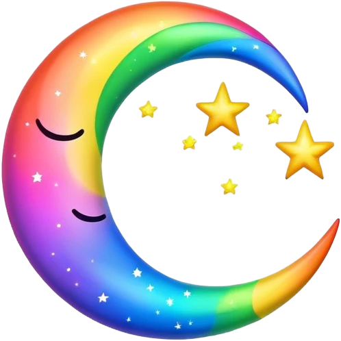 Neon rainbow crescent moon with stars  emoji