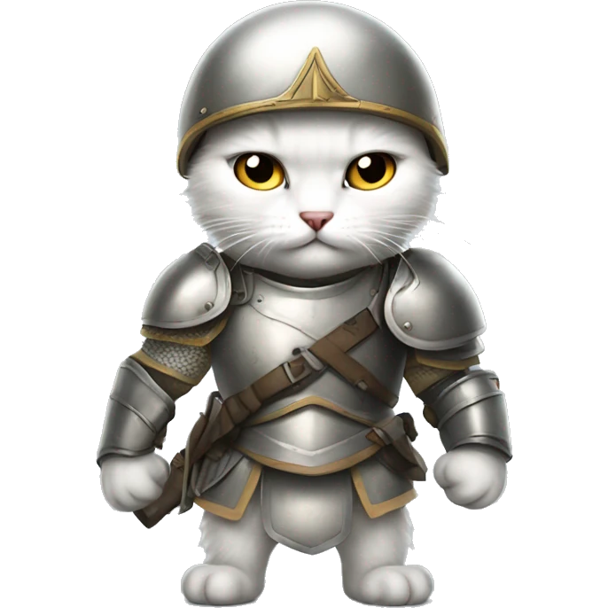 angry little white cute cat wearing armor and soldier at emoji