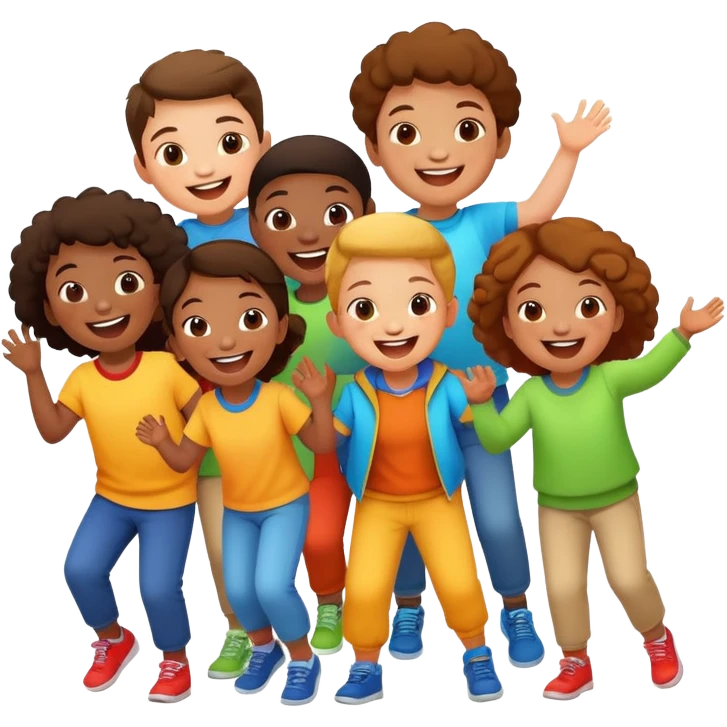 group of children laughing, fun and energetic emoji