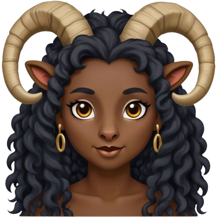 Anthropomorphic furry goat woman with makeup and curly long black hair emoji